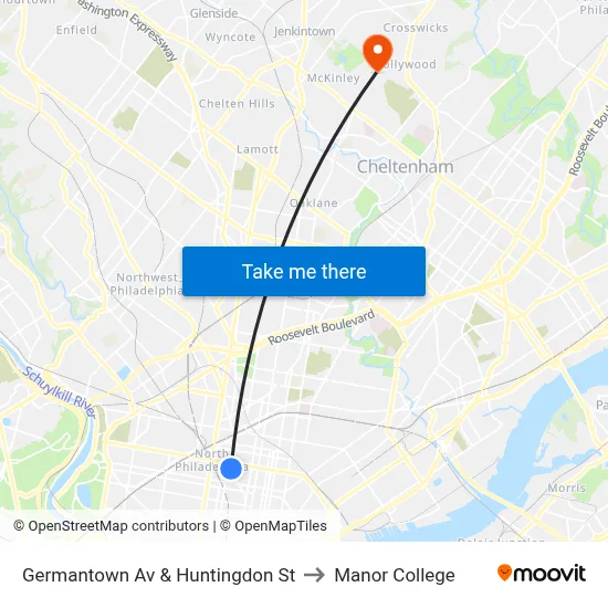Germantown Av & Huntingdon St to Manor College map