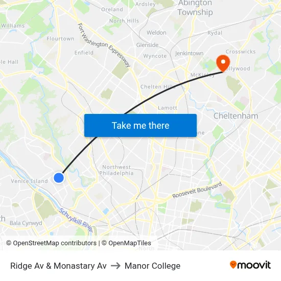 Ridge Av & Monastary Av to Manor College map
