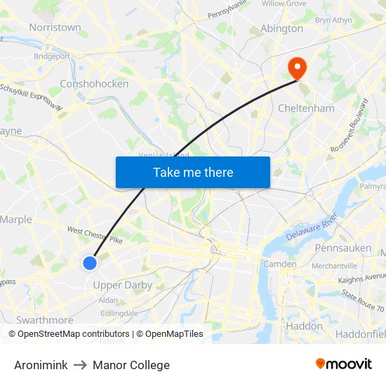 Aronimink to Manor College map