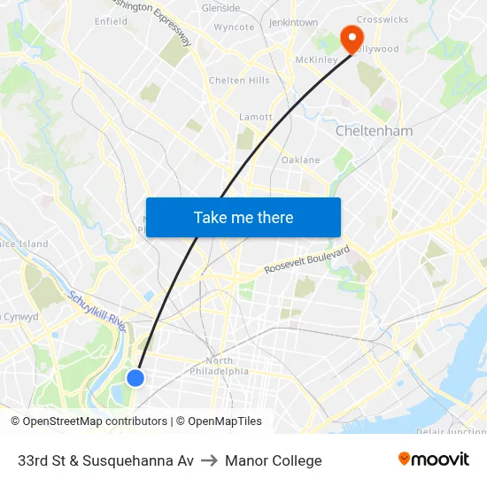 33rd St & Susquehanna Av to Manor College map