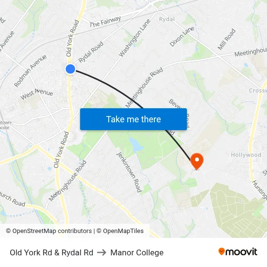 Old York Rd & Rydal Rd to Manor College map