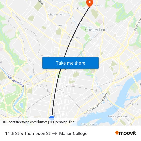11th St & Thompson St to Manor College map