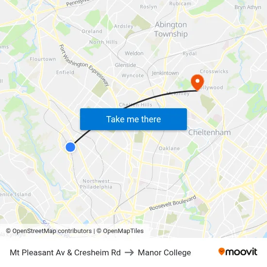 Mt Pleasant Av & Cresheim Rd to Manor College map