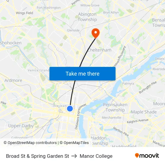 Broad St & Spring Garden St to Manor College map
