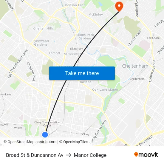 Broad St & Duncannon Av to Manor College map