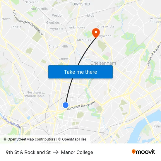 9th St & Rockland St to Manor College map