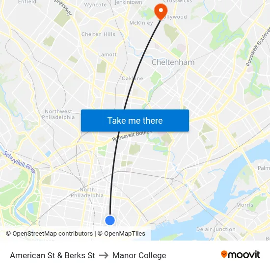 American St & Berks St to Manor College map