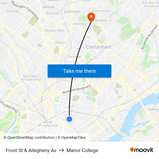 Front St & Allegheny Av to Manor College map
