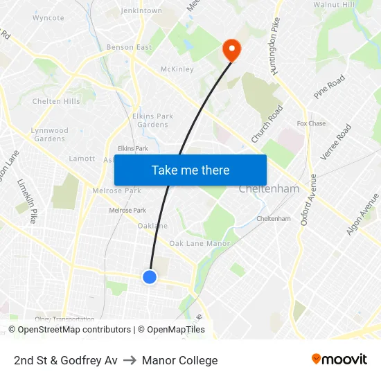 2nd St & Godfrey Av to Manor College map