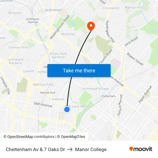 Cheltenham Av & 7 Oaks Dr to Manor College map