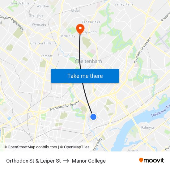 Orthodox St & Leiper St to Manor College map