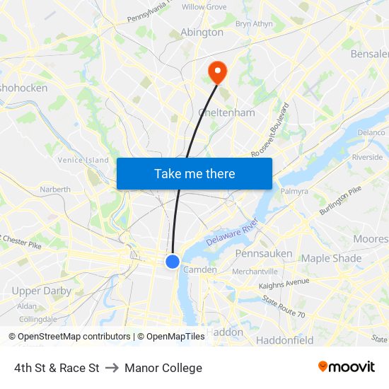 4th St & Race St to Manor College map