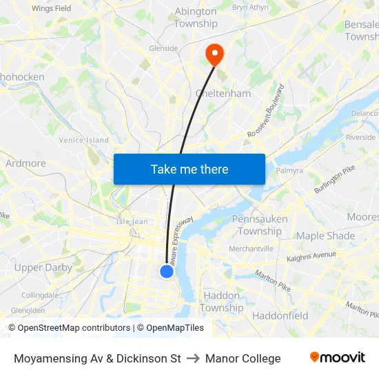 Moyamensing Av & Dickinson St to Manor College map