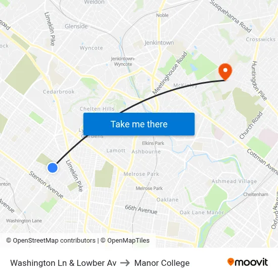 Washington Ln & Lowber Av to Manor College map