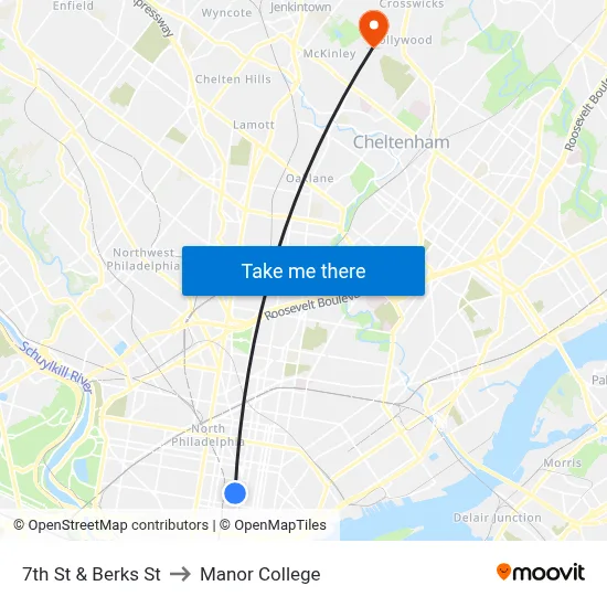 7th St & Berks St to Manor College map