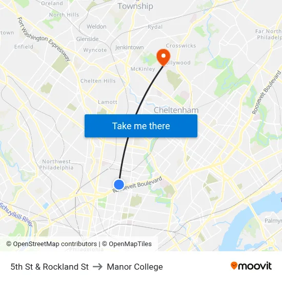5th St & Rockland St to Manor College map