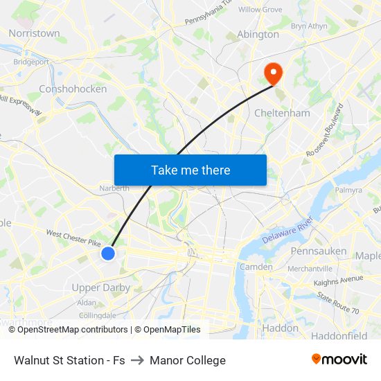 Walnut St Station - Fs to Manor College map