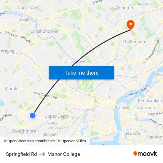 Springfield Rd to Manor College map