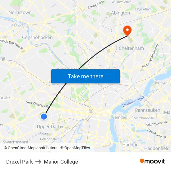 Drexel Park to Manor College map