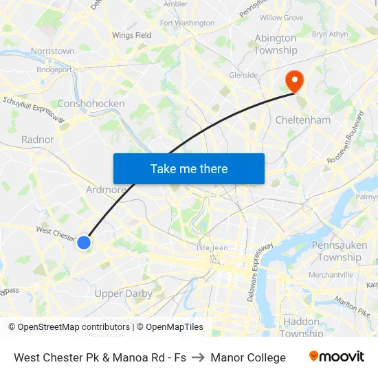 West Chester Pk & Manoa Rd - Fs to Manor College map