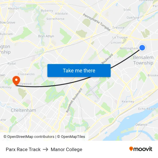 Parx Race Track to Manor College map