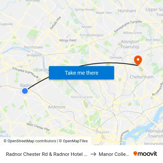 Radnor Chester Rd & Radnor Hotel Dr to Manor College map