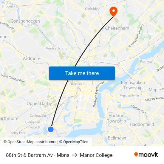 88th St & Bartram Av - Mbns to Manor College map