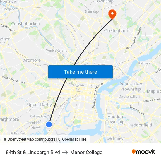 84th St & Lindbergh Blvd to Manor College map
