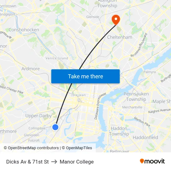 Dicks Av & 71st St to Manor College map