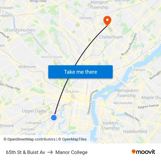 65th St & Buist Av to Manor College map