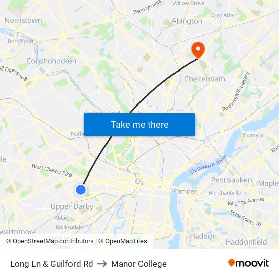 Long Ln & Guilford Rd to Manor College map