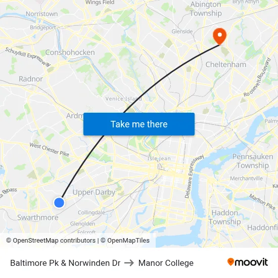 Baltimore Pk & Norwinden Dr to Manor College map