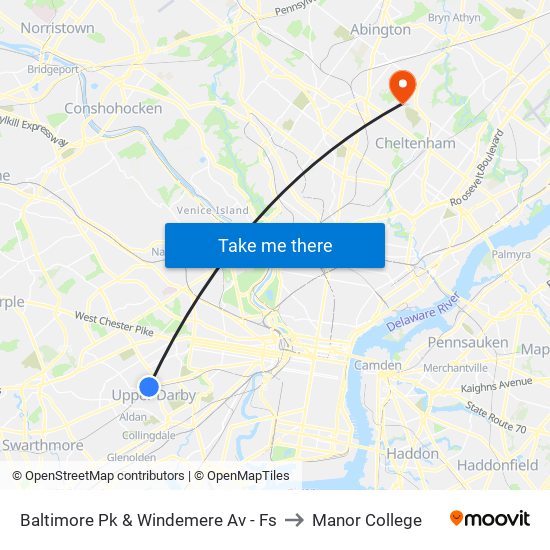 Baltimore Pk & Windemere Av - Fs to Manor College map