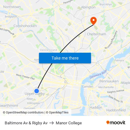 Baltimore Av & Rigby Av to Manor College map