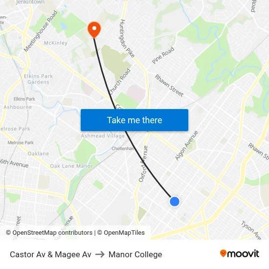 Castor Av & Magee Av to Manor College map