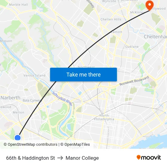 66th & Haddington St to Manor College map