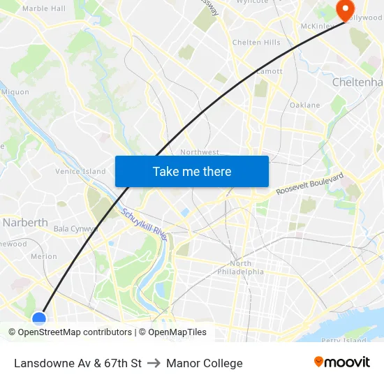 Lansdowne Av & 67th St to Manor College map