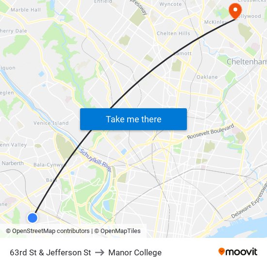 63rd St & Jefferson St to Manor College map