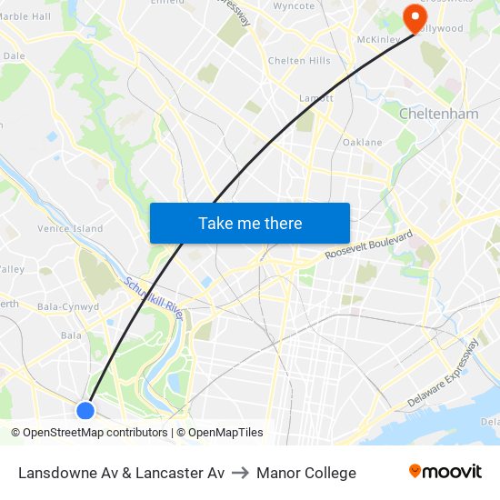 Lansdowne Av & Lancaster Av to Manor College map