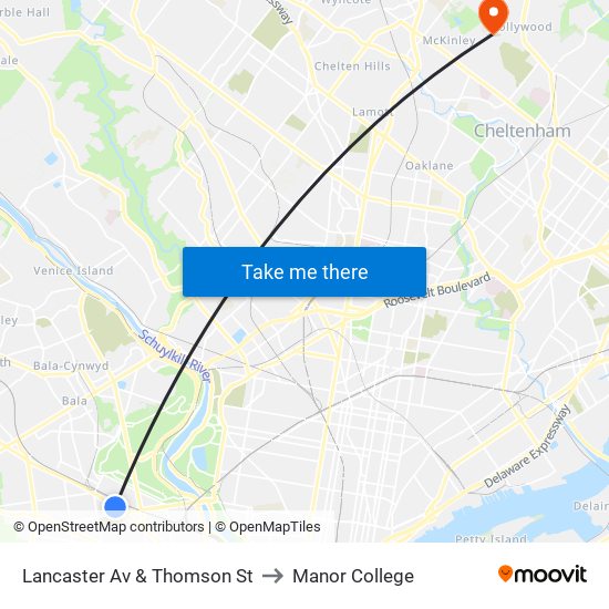 Lancaster Av & Thomson St to Manor College map