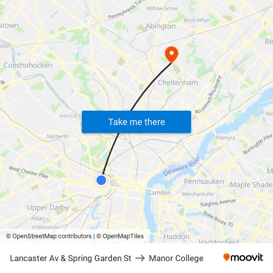 Lancaster Av & Spring Garden St to Manor College map