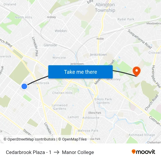 Cedarbrook Plaza - 1 to Manor College map