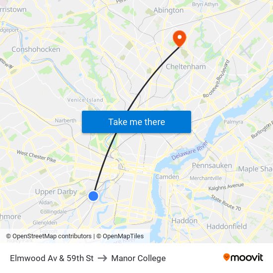 Elmwood Av & 59th St to Manor College map