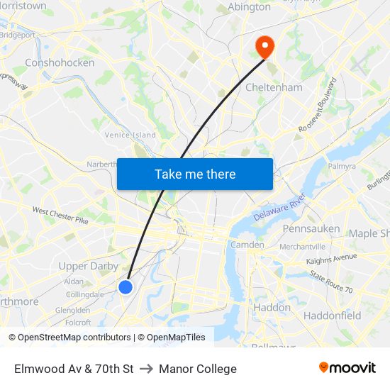 Elmwood Av & 70th St to Manor College map