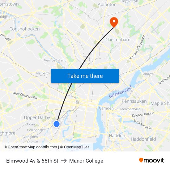 Elmwood Av & 65th St to Manor College map