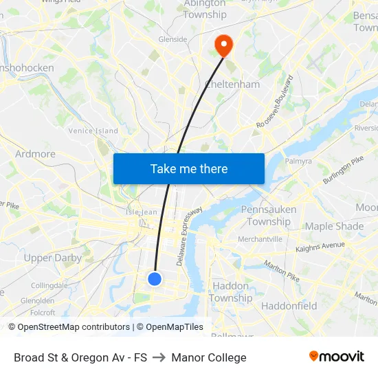 Broad St & Oregon Av - FS to Manor College map