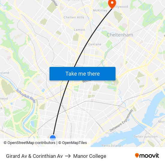 Girard Av & Corinthian Av to Manor College map