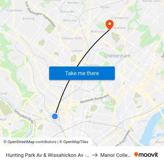 Hunting Park Av & Wissahickon Av - FS to Manor College map