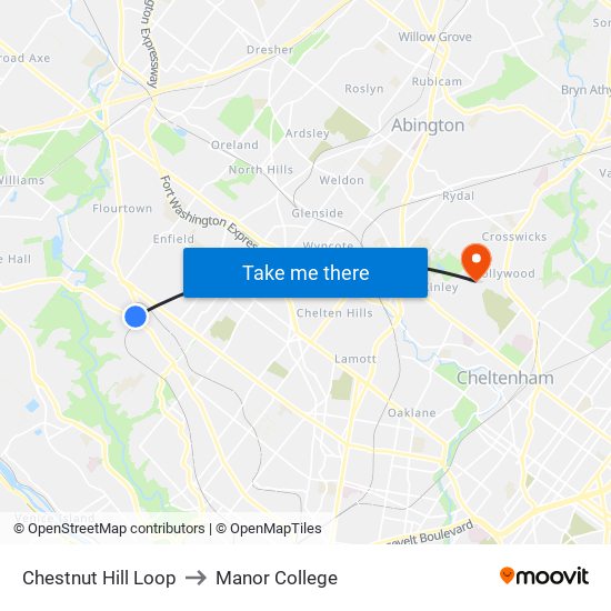 Chestnut Hill Loop to Manor College map