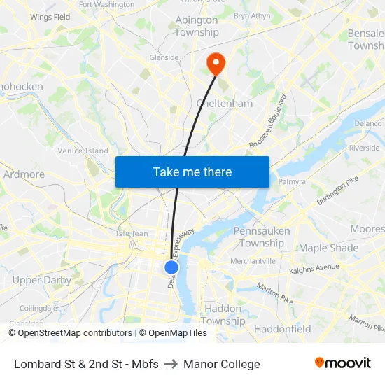 Lombard St & 2nd St - Mbfs to Manor College map
